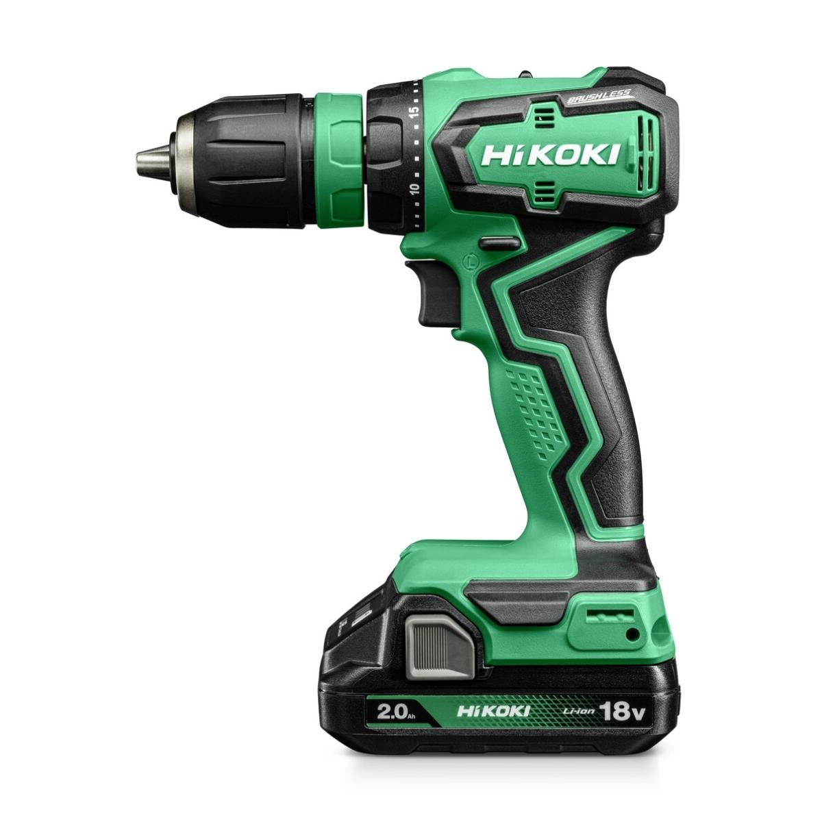 HiKOKI DS18DDQJRZ 18V Brushless Drill Driver with 2 x 2.0Ah Batteries, Charger, 4 x Tool Attachments & Case