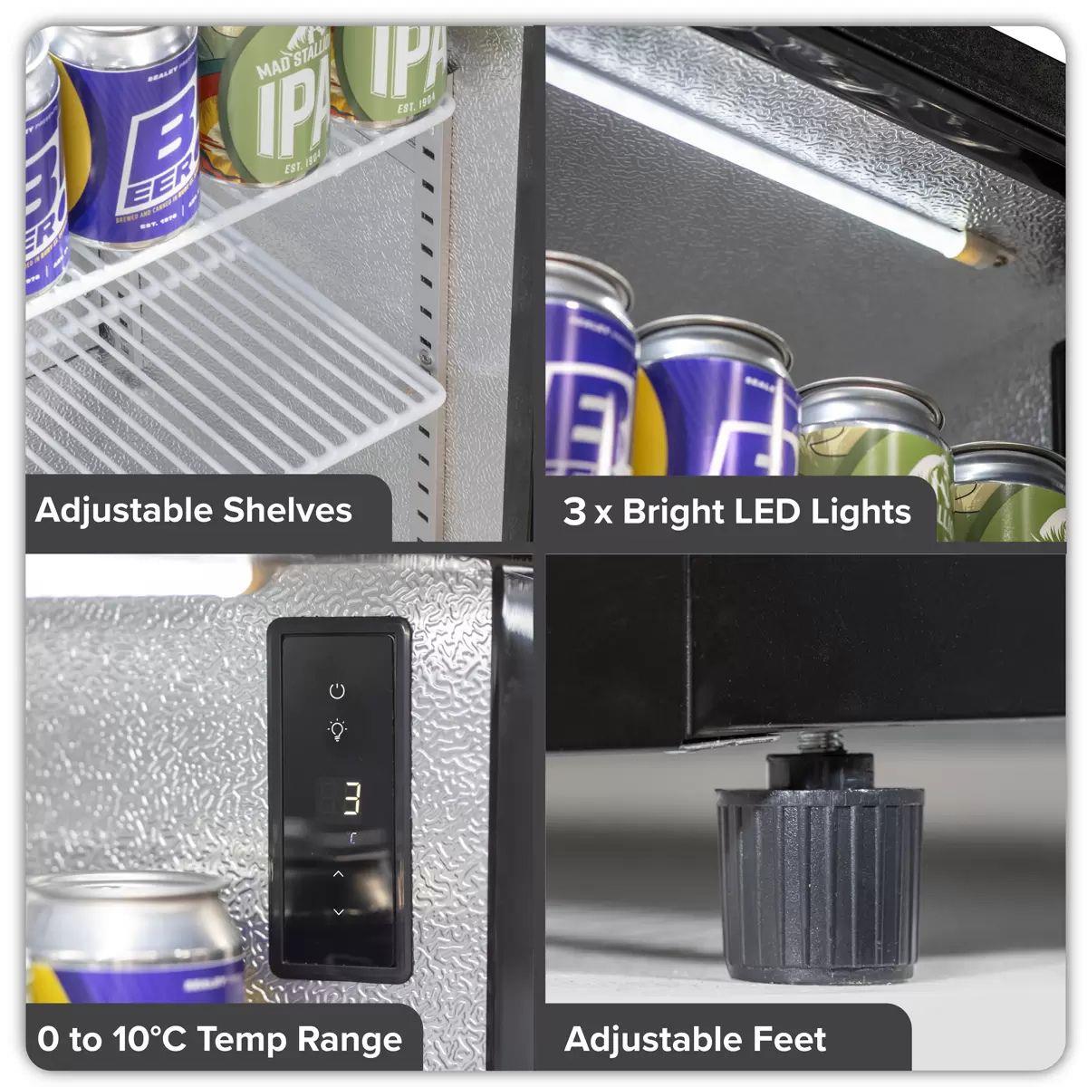 Sealey DH336 Baridi Back Bar Drinks Fridge/Cooler with Triple Hinged Door & Security Lock 307L Black 240V