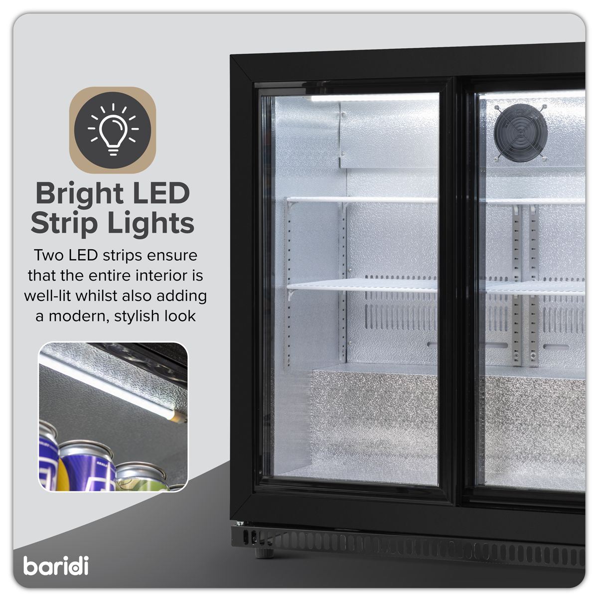 Sealey DH273 Baridi Double Sliding Door Back Bar Drinks Fridge/Cooler, 190L Capacity, 262 Cans