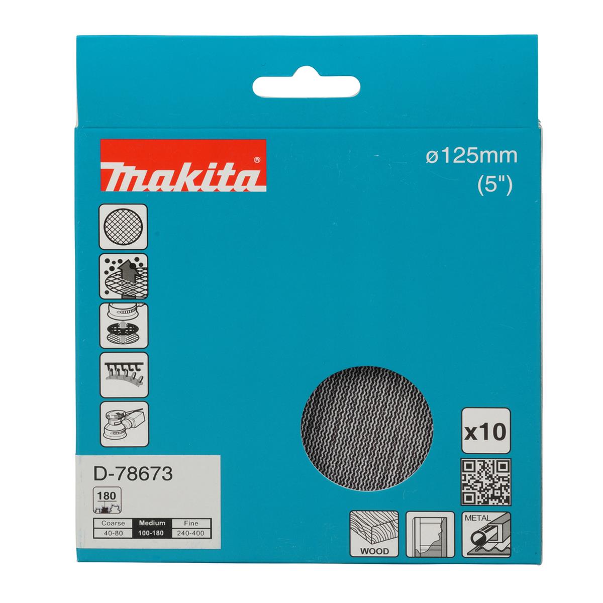 Makita D-78673 Net Sanding Disc 125mm A180 - Pack of 10