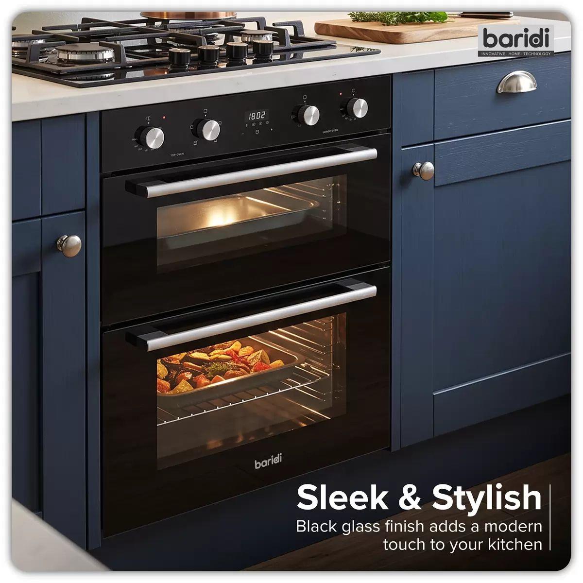 Sealey DH278 Baridi 72cm Built-Under Double Oven, 74L Capacity, Energy Rating A Black 240V