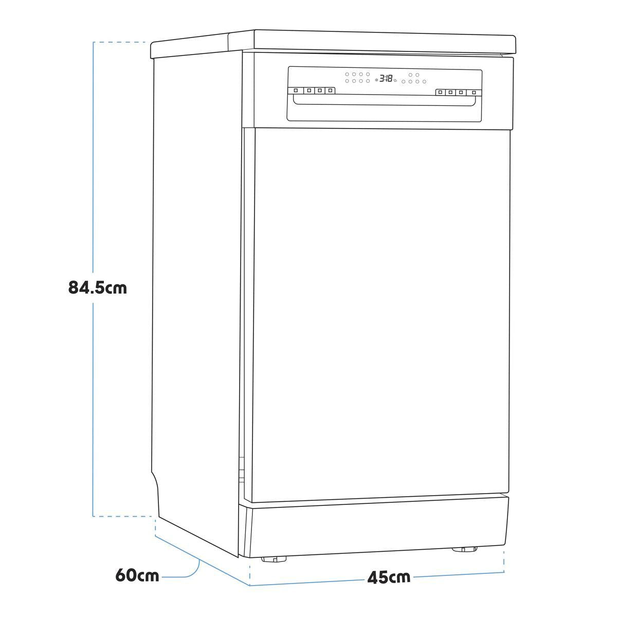 Sealey DH166 Baridi Slimline Freestanding Dishwasher 45cm Wide 10 Place Settings Silver