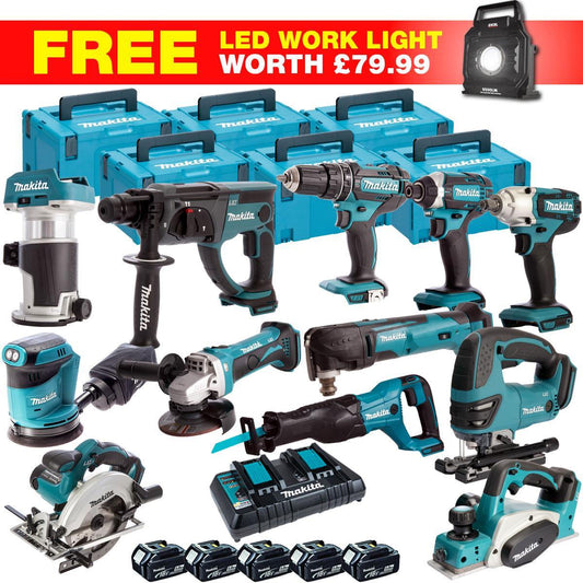 Makita 18V 13 Piece Combo Kit with 5 x 5.0Ah Batteries & Charger T4TKIT-27799