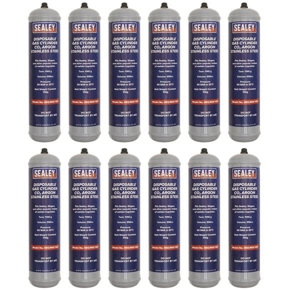 Sealey MIG/MIX/100/12 Disposable Carbon Dioxide/Argon Gas Cylinder 100g Box of 12