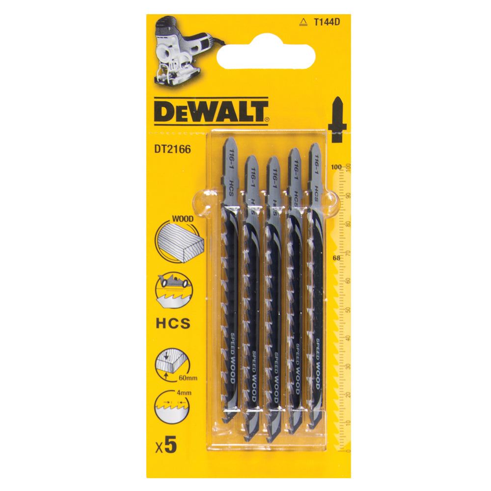 DeWalt 100mm HCS T-Shank Scroller Wood Cutting Jigsaw Blades DT2166-QZ Pack of 5