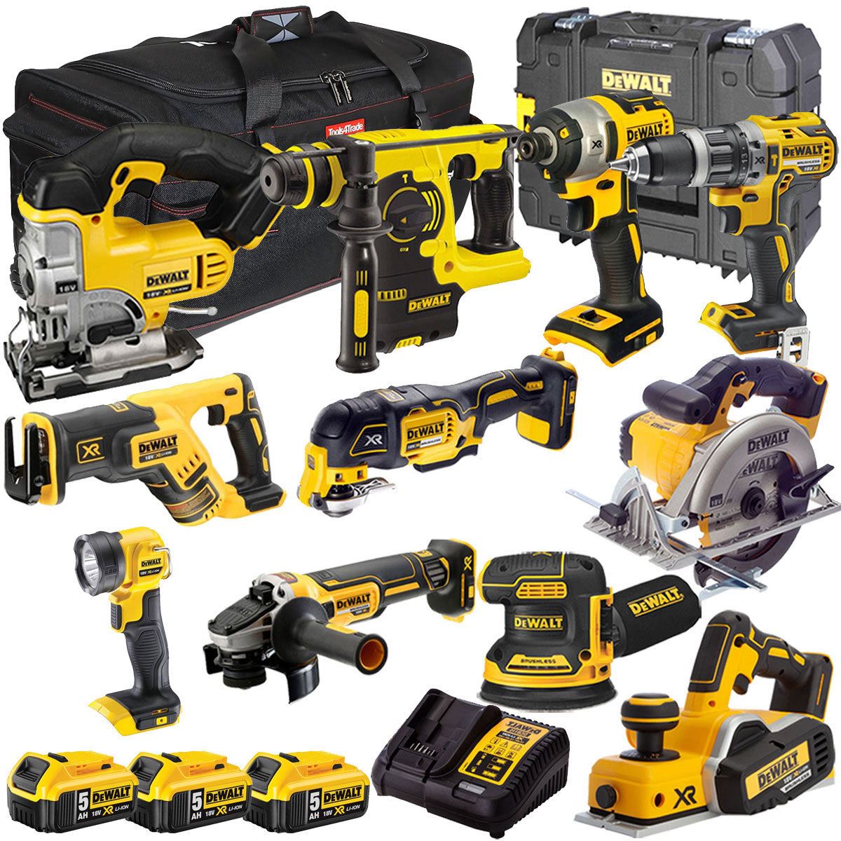Dewalt 18V 11 Piece Power Tool Kit with 3 x 5.0Ah Battery & Charger T4TKIT-9613