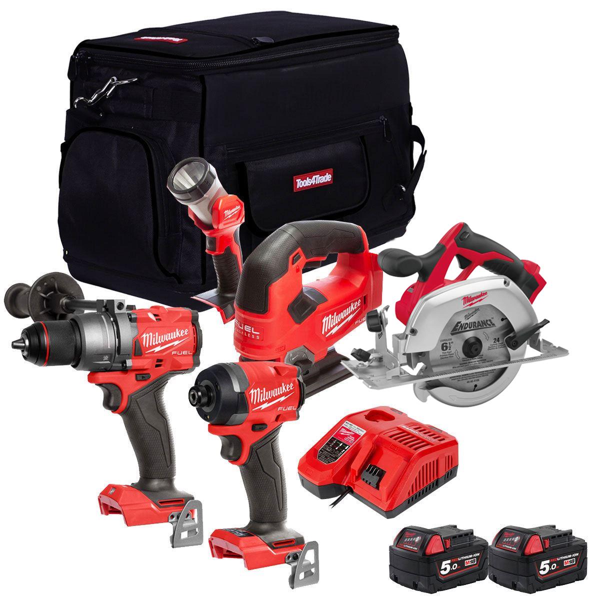 Milwaukee M18FPP5L2-503B 18V Fuel 5 Piece Kit with 2 x 5.0Ah Batteries Charger In Bag 4933479904