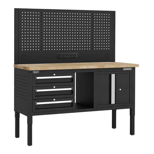 Sealey APMWB60COMBO2W Superline PRO Modular Workbench with 3 Drawers & Cupboard Wooden Worktop 1525mm