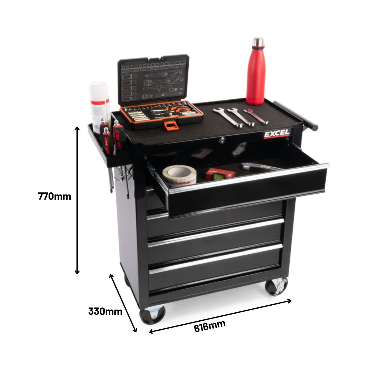 Excel 14 Drawers Tool Chest Storage Roller Cabinet Black
