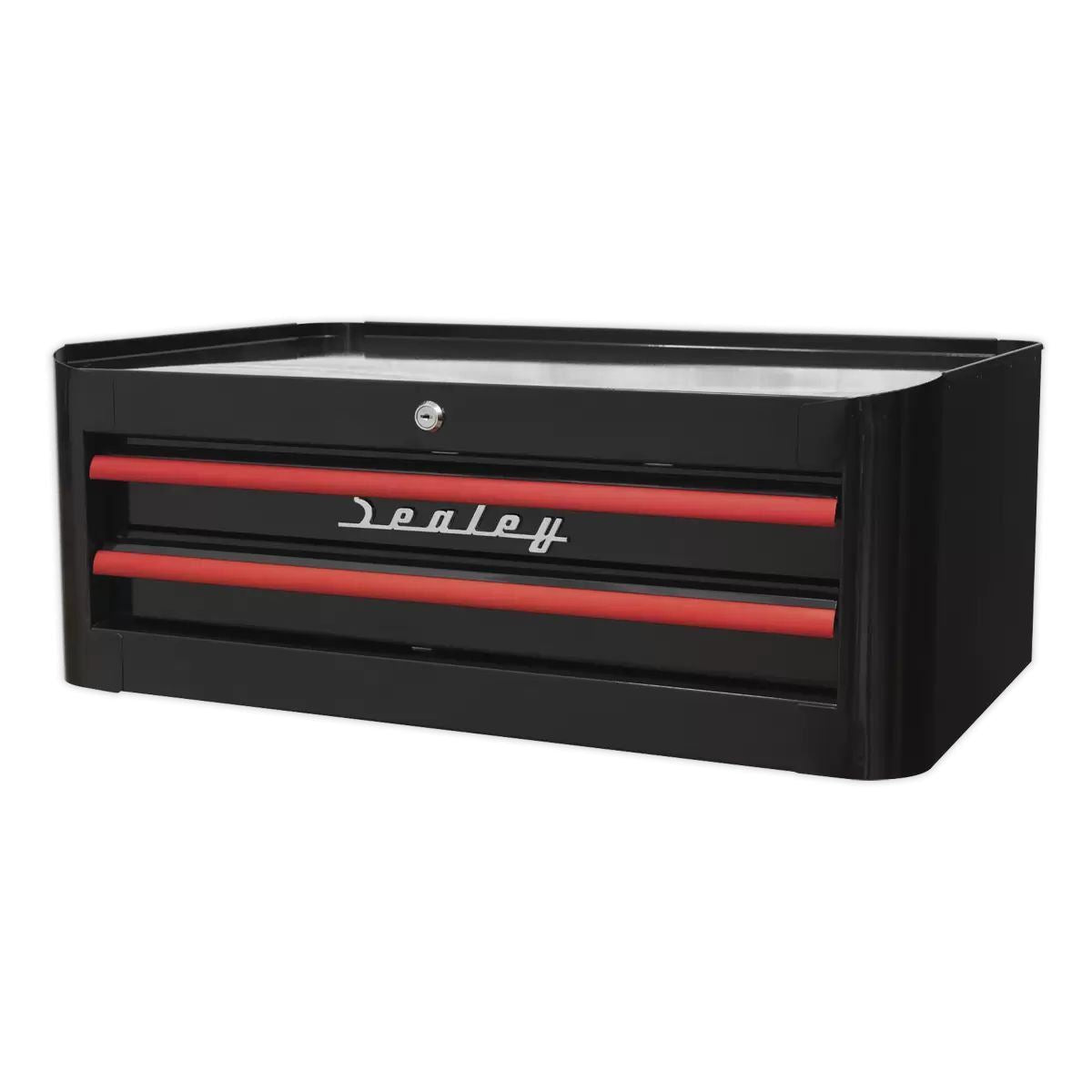 Sealey AP28102BR 2 Drawer Retro Style Mid-Box - Black with Red Anodised Drawer Pulls