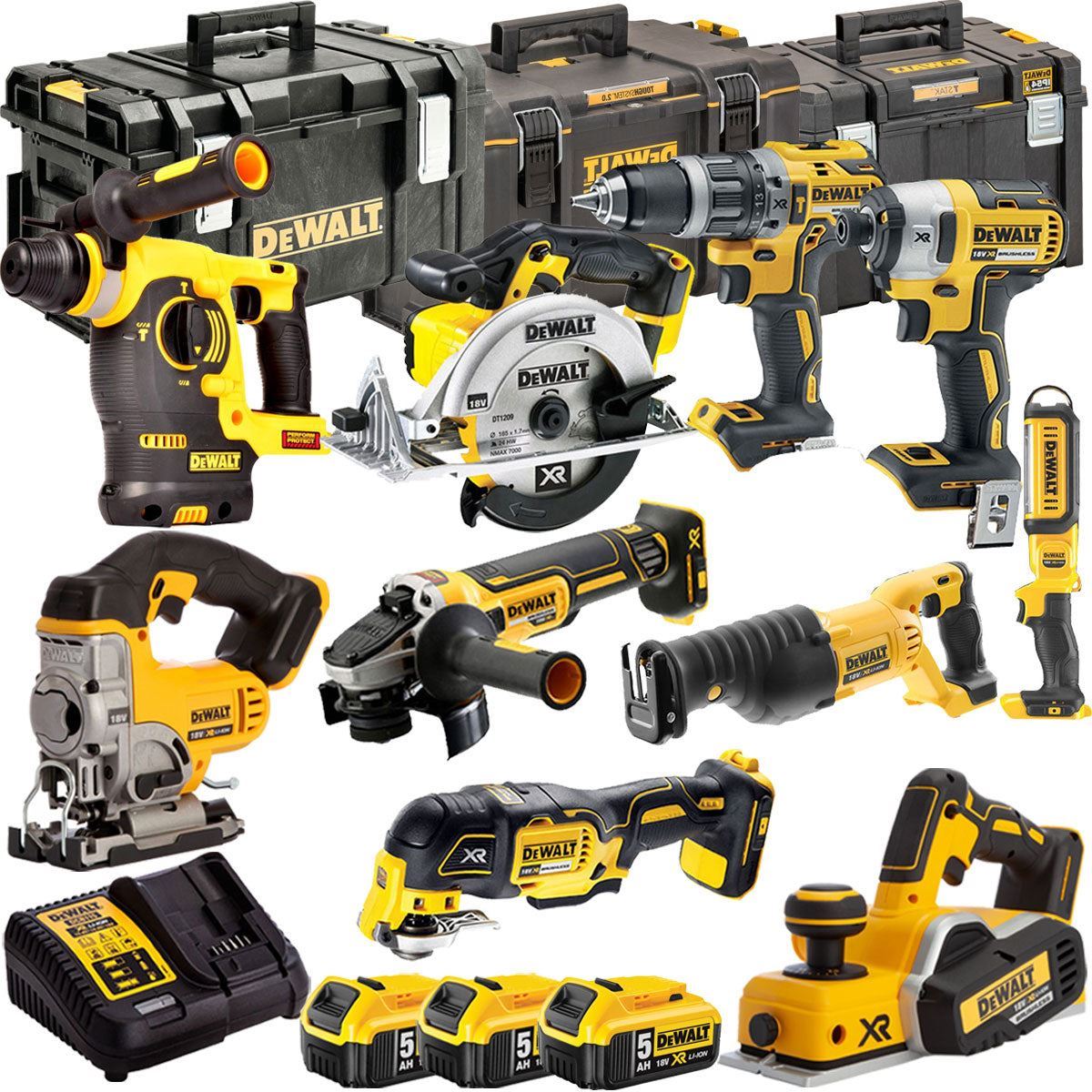 Dewalt DCKT4T10P12 18V XR 10 Piece Power Tool Kit with 3 x 5.0Ah Batteries & Toughsystem Box