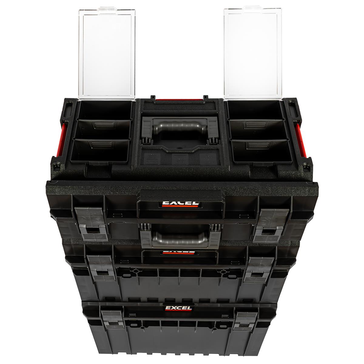 Excel Modular Stackable Tool Box Heavy Duty Mobile Storage 3 Piece Set with Wheels
