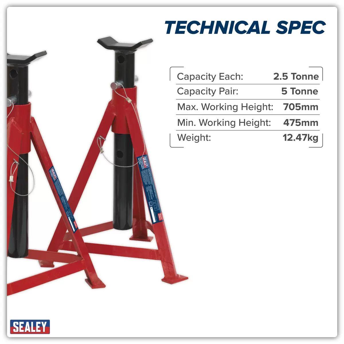 Sealey AS3000 Axle Stands 2.5tonne Capacity Per Stand 5tonne Pair 700mm Medium Height