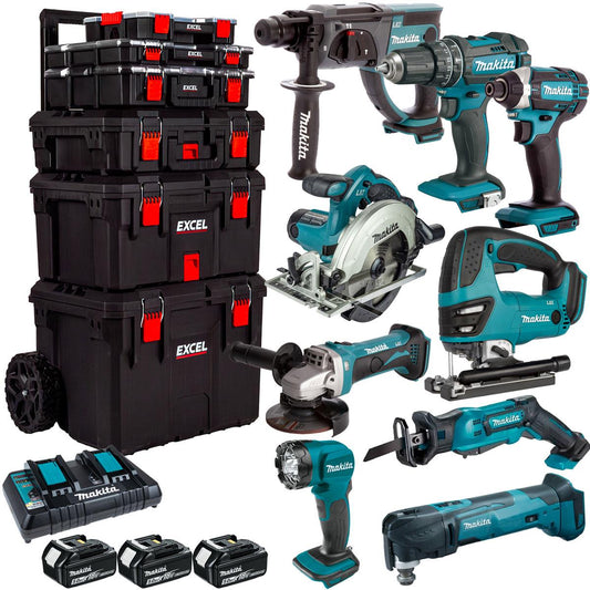 Makita 18V 9 Piece Combo Kit with 3 x 5.0Ah Batteries & Trolley Toolbox