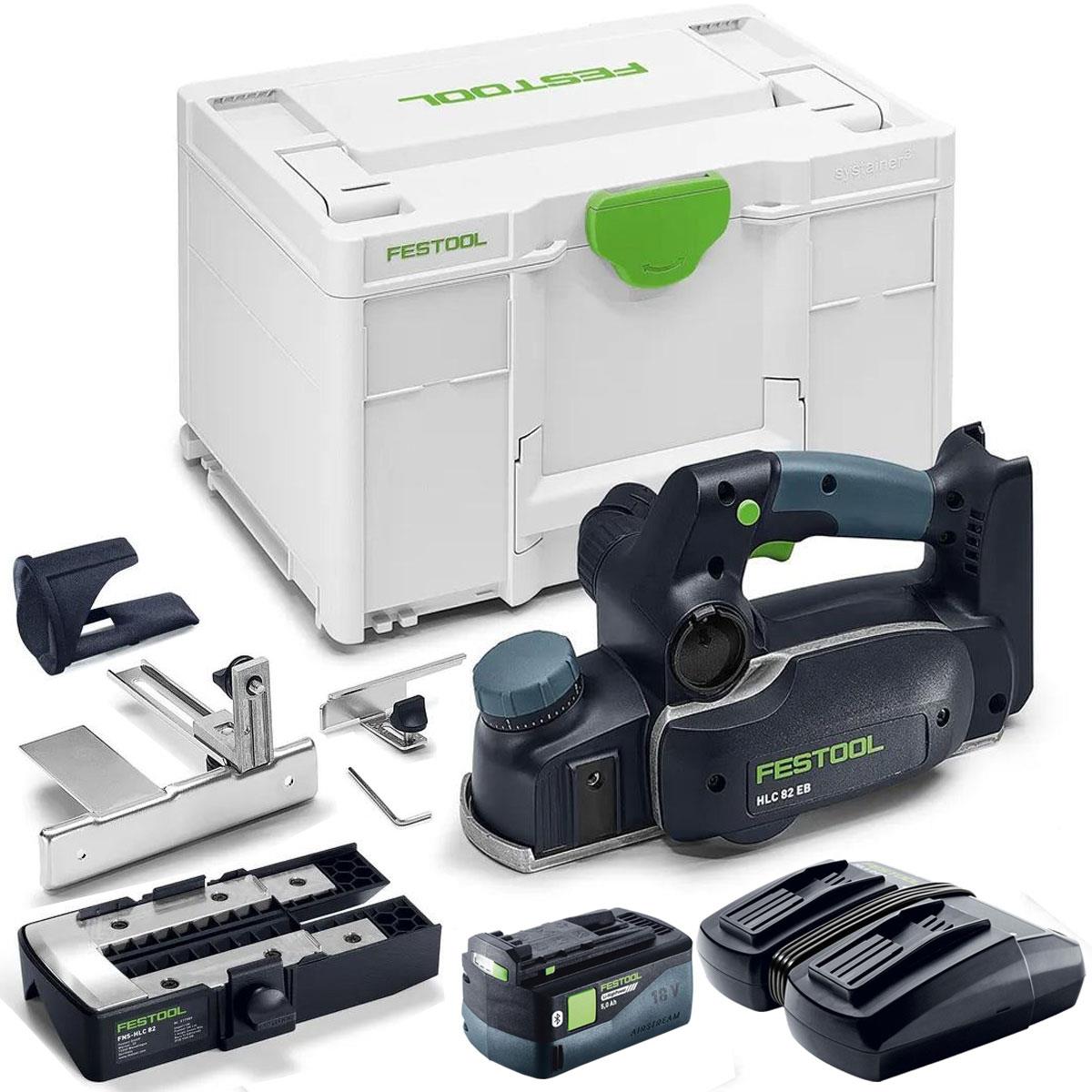 Festool HLC 82 EB-Basic-Set 18V Brushless Planer 578600 with 1 x 5.0Ah Battery & Accessories Set