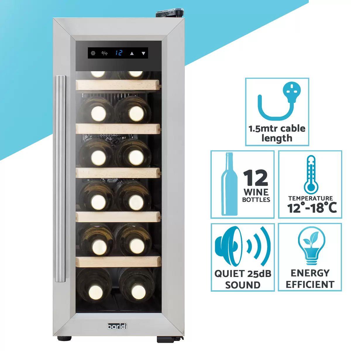 Sealey DH74 Baridi 12 Bottle Fridge & Cooler 38L Stainless Steel 230V/55W
