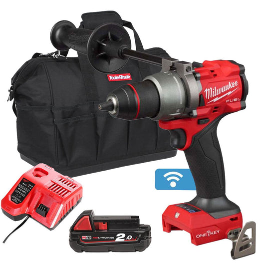 Milwaukee M18ONEPD3-0 18V Fuel One-Key Brushless Combi Drill with 1 x 2.0Ah Battery Charger & Bag