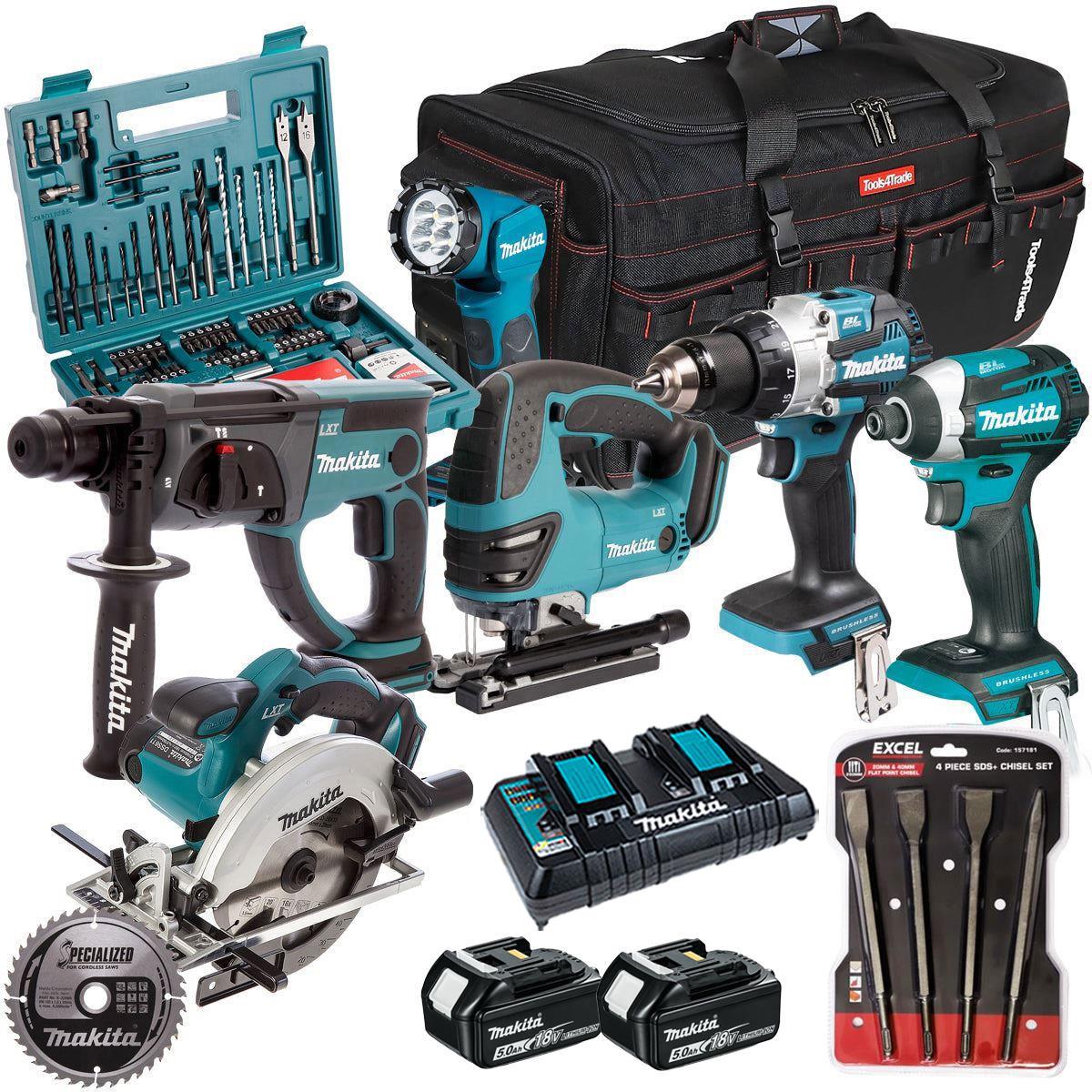Makita 18V 6 Piece Combo Kit with 2 x 5.0Ah Battery Charger & Accessories Set T4TKIT-17234