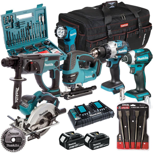 Makita 18V 6 Piece Combo Kit with 2 x 5.0Ah Battery Charger & Accessories Set T4TKIT-17234