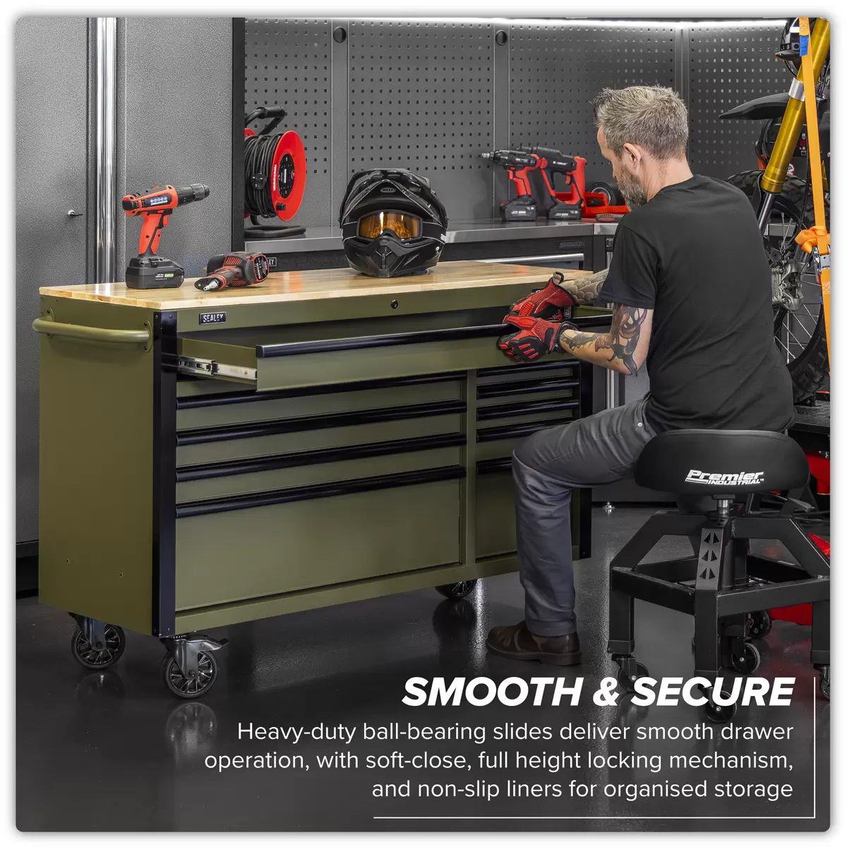 Sealey AP5210KBE Superline PRO Mobile Trolley with Wooden Worktop & Power Bar 10 Drawer 1320mm