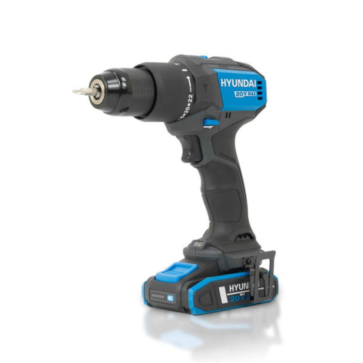 Hyundai S02-FTB 20V Hammer Drill and Angle Grinder 115mm Brushless Kit 2.0Ah/4.0Ah Li-ion Battery & 2A Charger