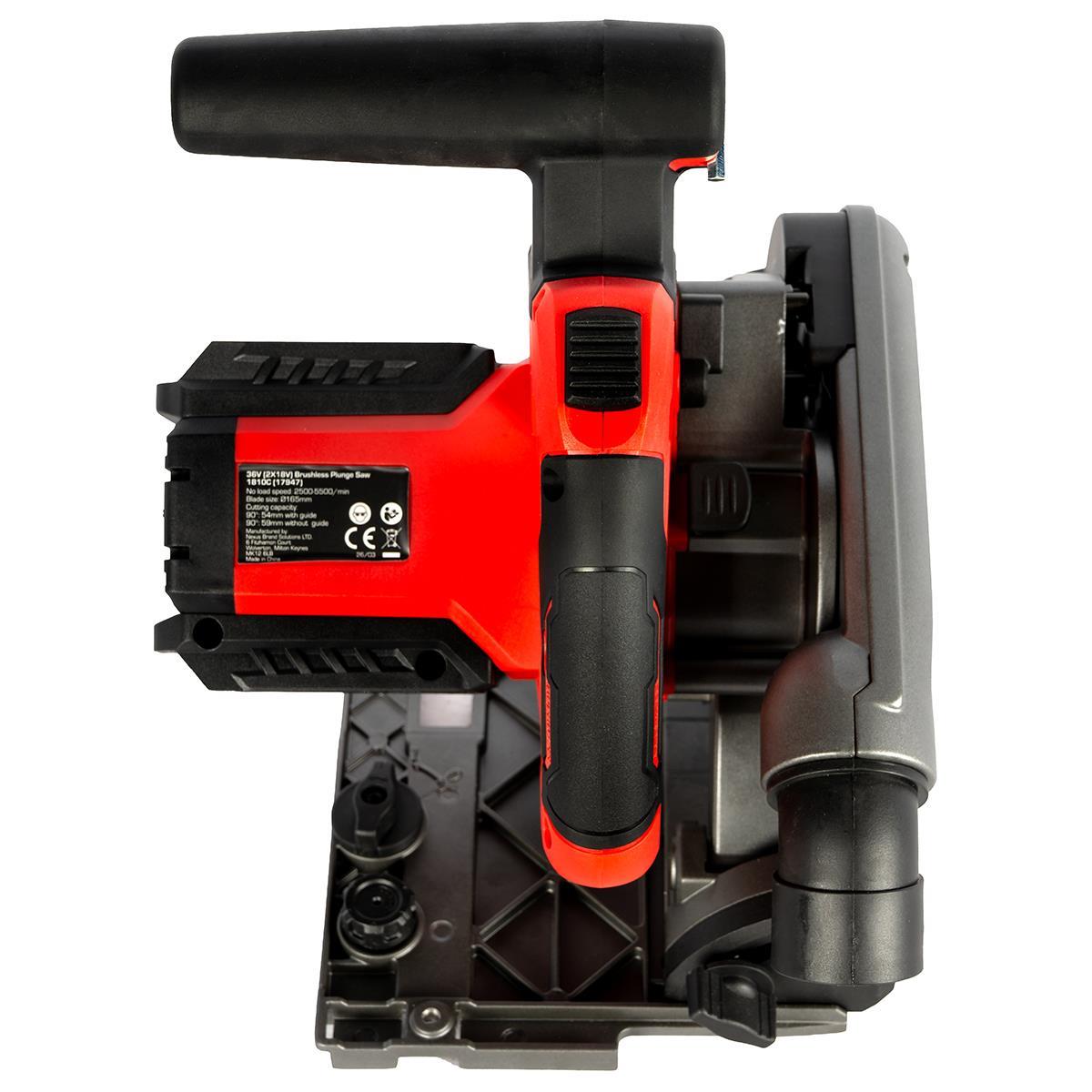 Excel 36V Brushless 165mm Plunge Saw with 2 x 5.0Ah Battery, Charger, Tool Bag, Blade & Guide Rail Accessories Set