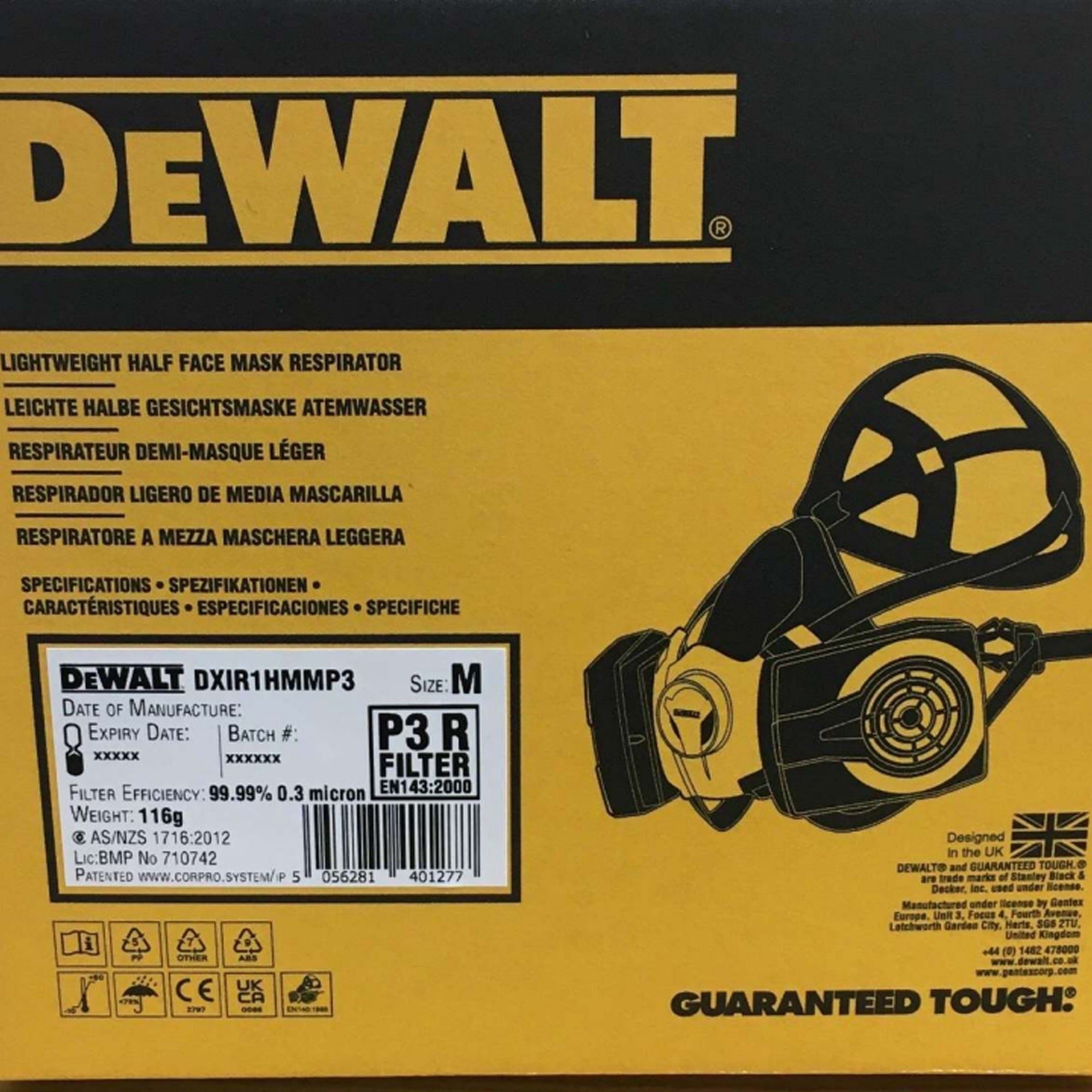 Dewalt Half Face Mask Respirator with P3 Filters Medium DXIR1HMMP3