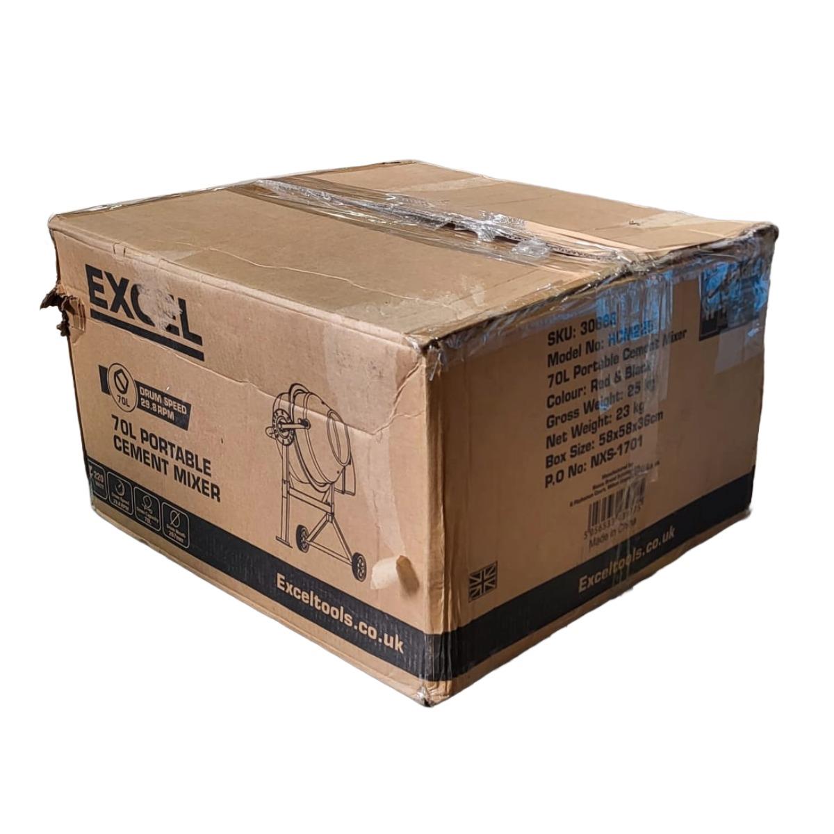 Excel 70L Portable Cement Concrete Mixer 240V/220W with Wheels Item Condition Damaged Box
