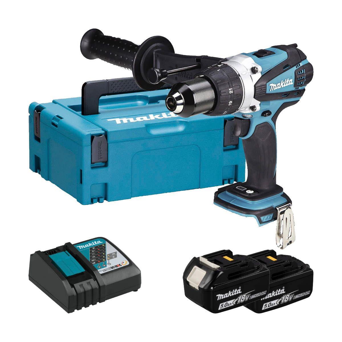 Makita DHP458RTJ Cordless 18V Combi Drill with 2 x 5.0Ah Batteries, Charger & Case
