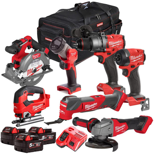 Milwaukee 18V 7 Piece Combo Kit with 3 x 5.0Ah Batteries & Charger M18T4TKIT-4849