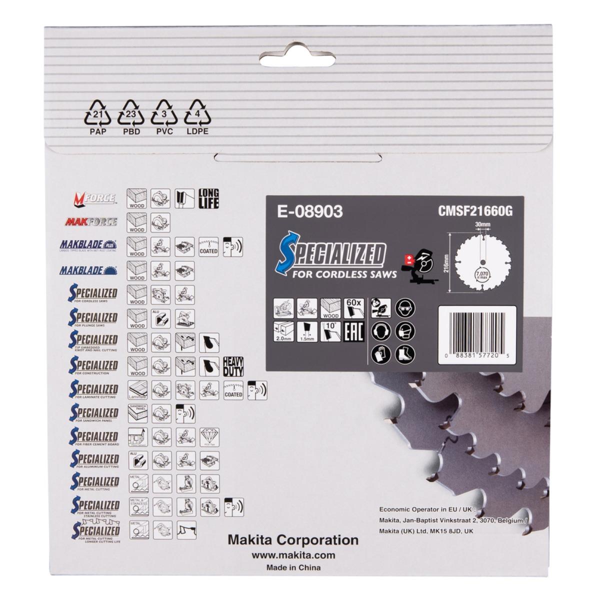 Makita E-08903 Efficut TCT Mitre Saw Blade 216mm x 30mm x 60T