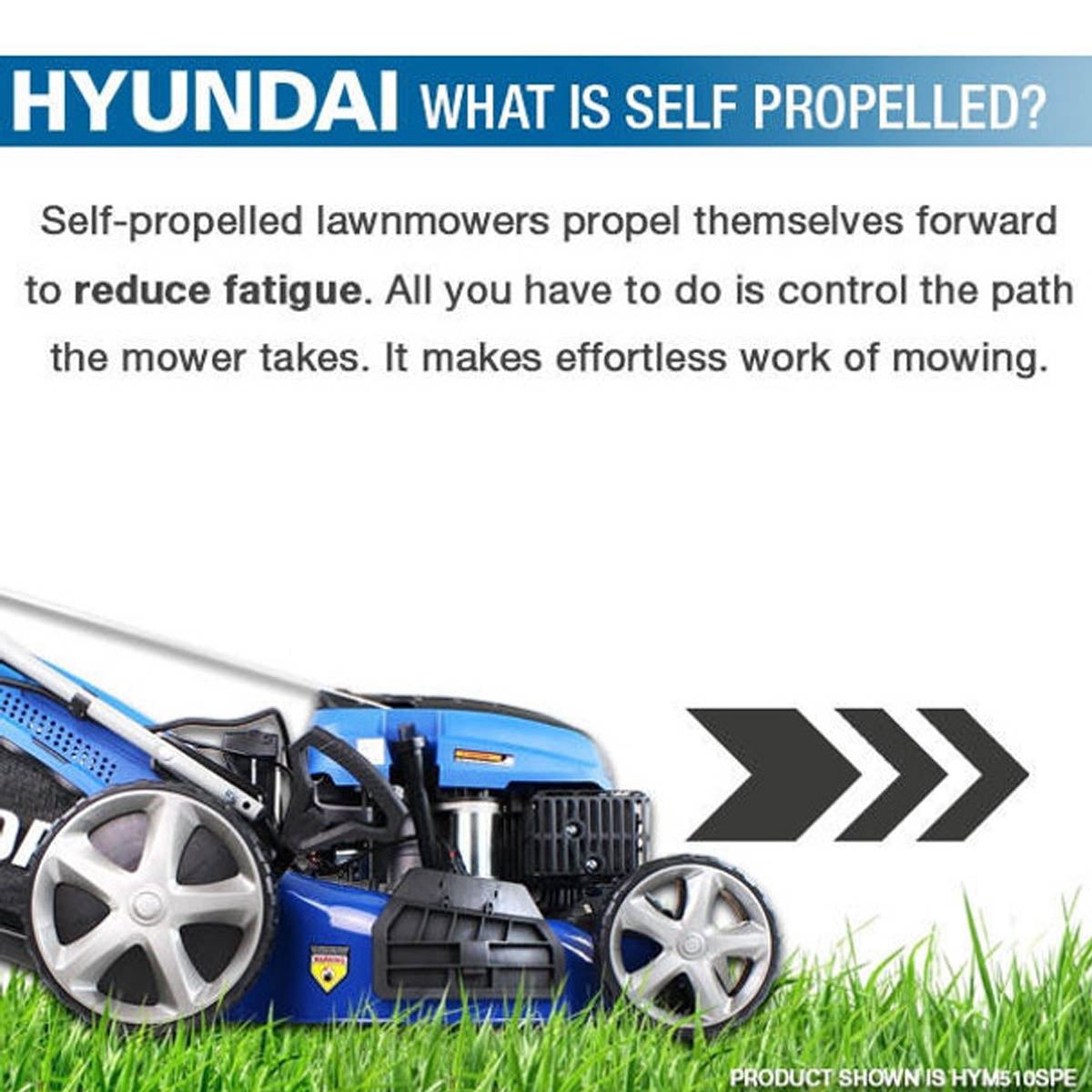 Hyundai HYM430SP 43cm Self-Propelled Petrol Lawnmower 139cc Engine, 25-75mm Cut & Rear Discharge