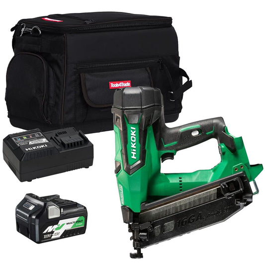 Hikoki NT1865DMBJ4Z 18V Brushless 16G Second Fix Angled Finish Nailer with 1 x 2.5Ah/5.0Ah Battery Charger & Bag