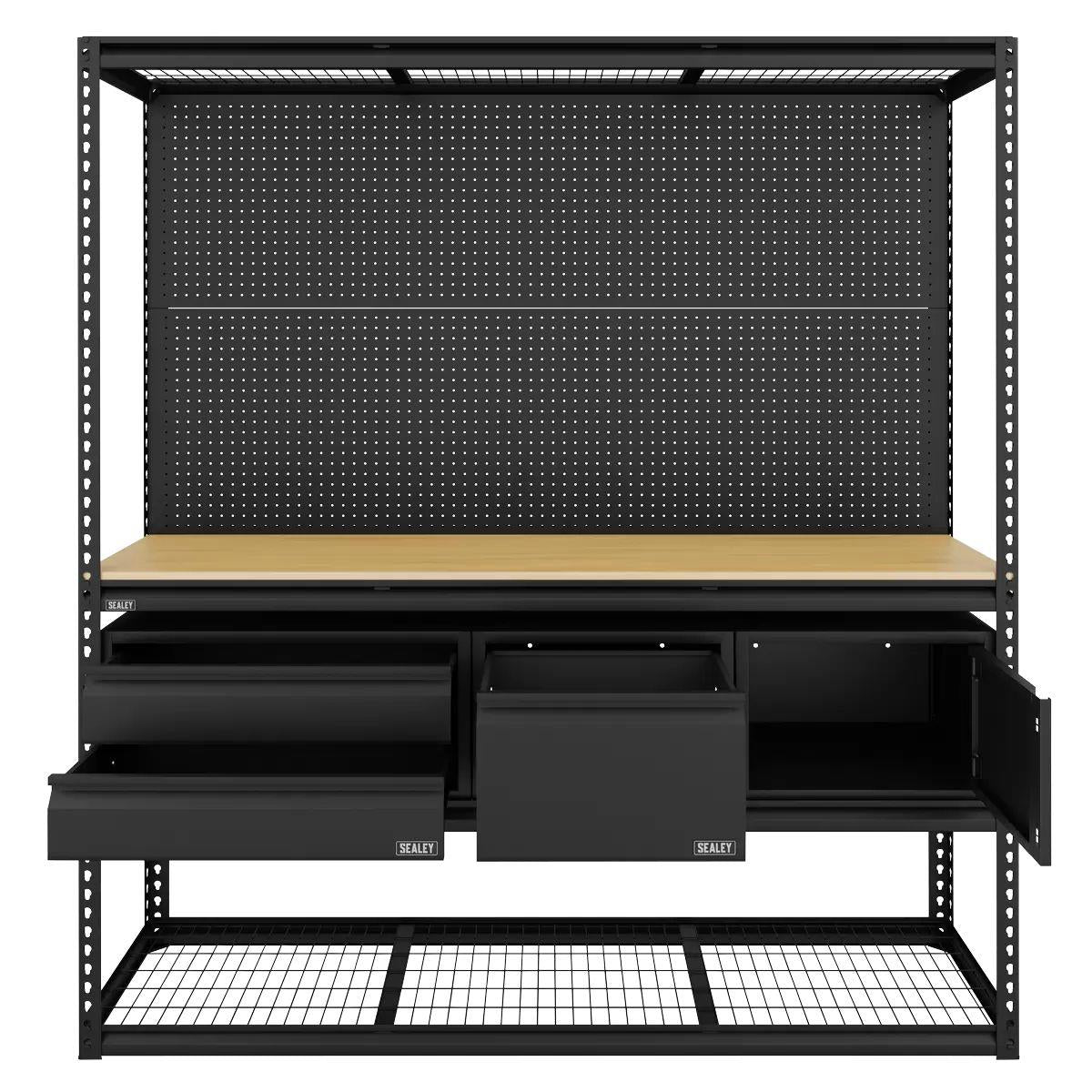Sealey APMWBCOMBO1 Heavy-Duty Modular Workbench & Racking Kit with 3 Storage Units