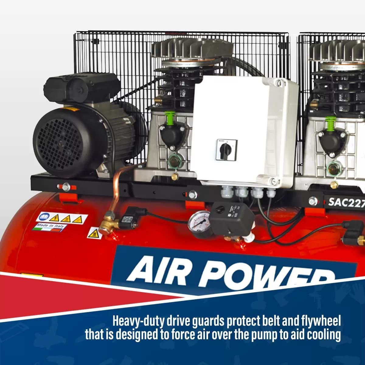 Sealey SAC2276B 270L Belt Drive Air Compressor with Cast Cylinders 230V/32A