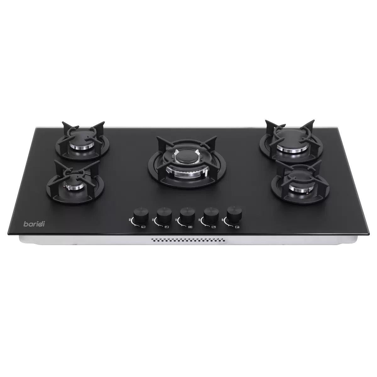 Sealey DH385 Baridi 90cm Gas Hob Matt Black 5 Burners Cast Iron Supports & Auto Ignition 10.4kW/230V