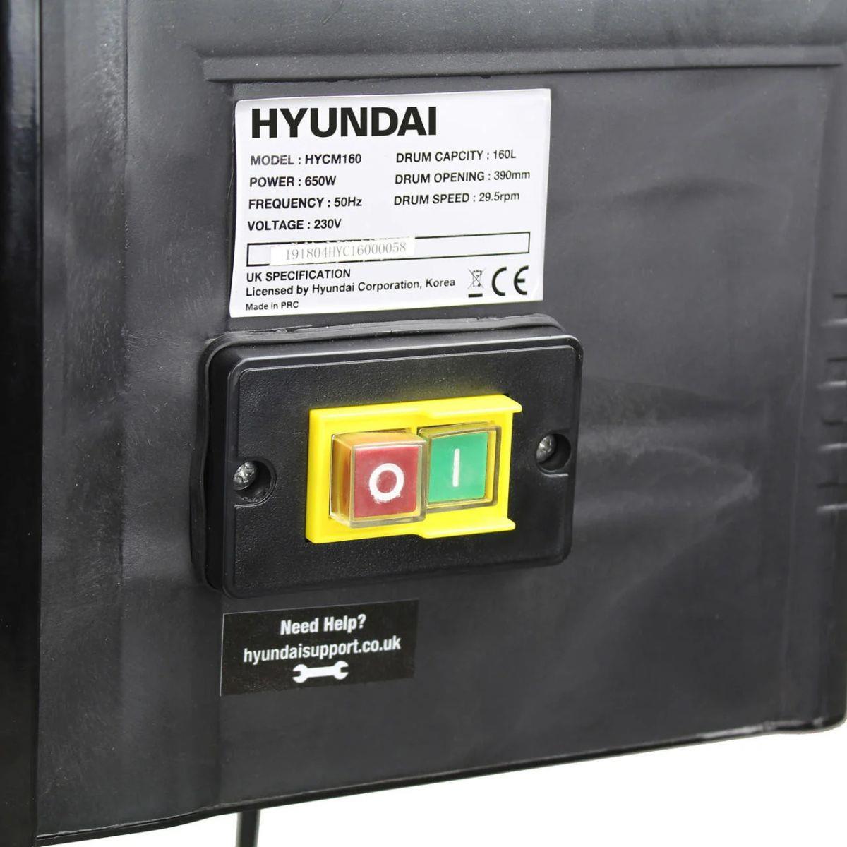 Hyundai HYCM160E 160L Portable Electric Cement Concrete Mixer 230V/650W