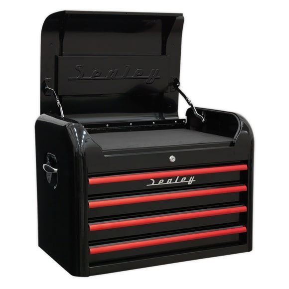 Sealey AP28104BR Topchest 4 Drawer Retro Style Black with Red