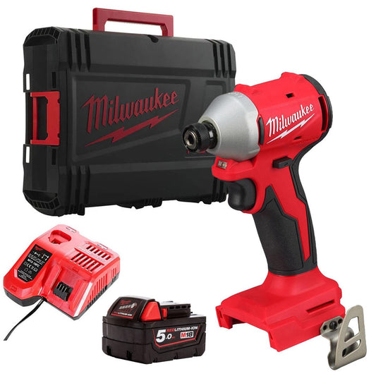Milwaukee M18BLIDRC-0 18V Brushless 1/4" Impact Driver  with 1 x 5.0Ah Battery Charger & Empty Tool Box