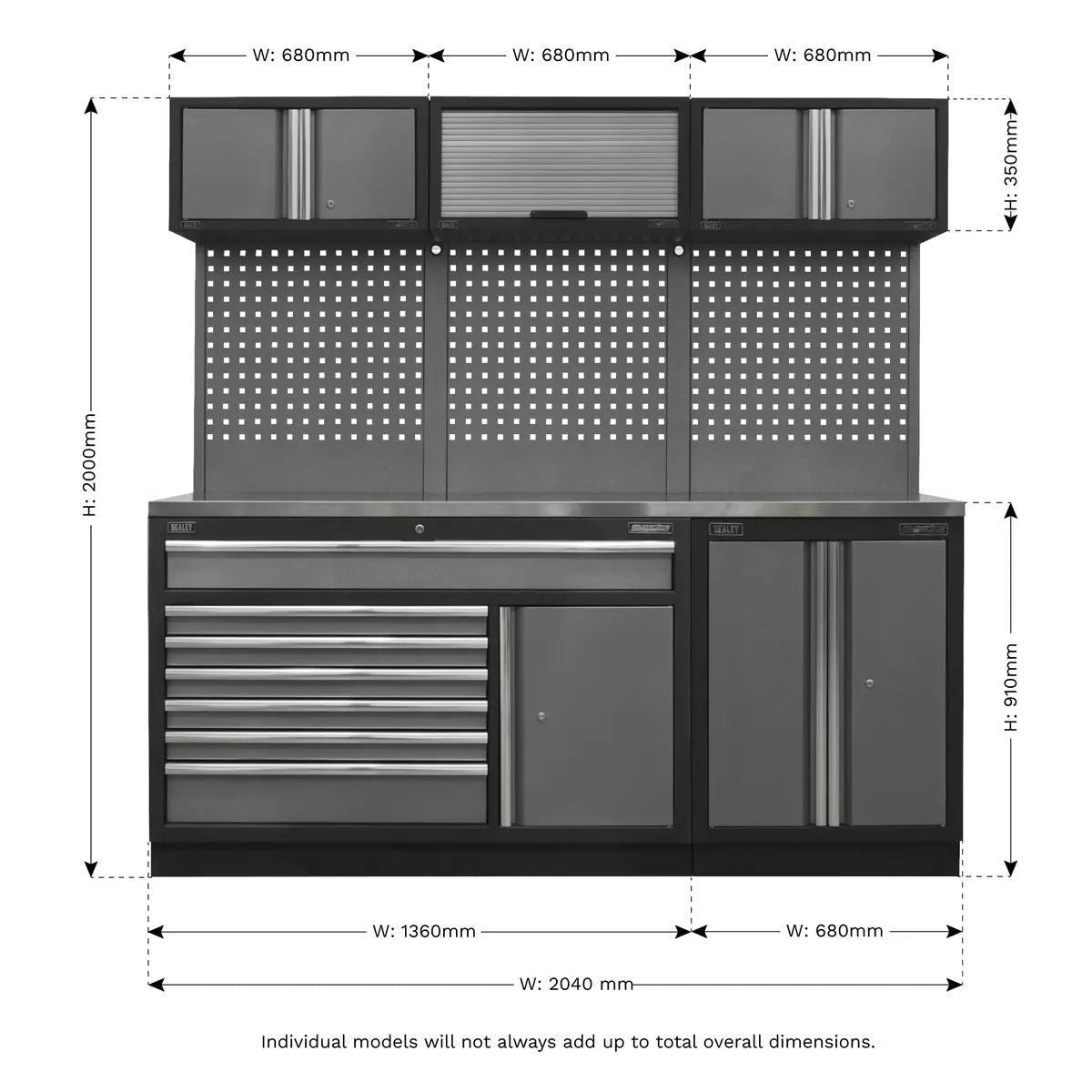 Sealey APMSSTACK11SS Superline Pro 2.04m Storage System Stainless Steel Worktop