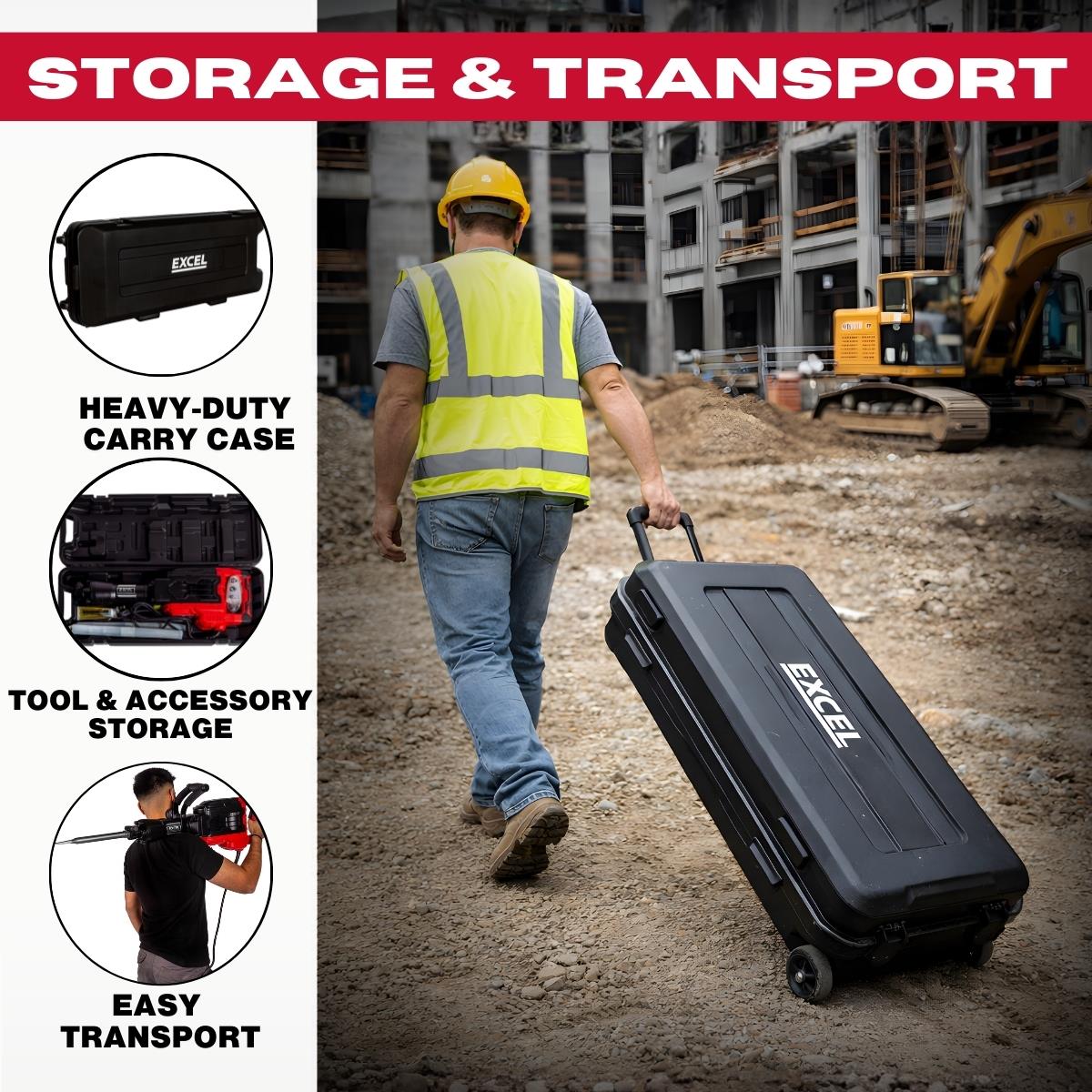 Excel 1700W 55J Hex Shank Demolition Hammer 230V with Case & Chisels