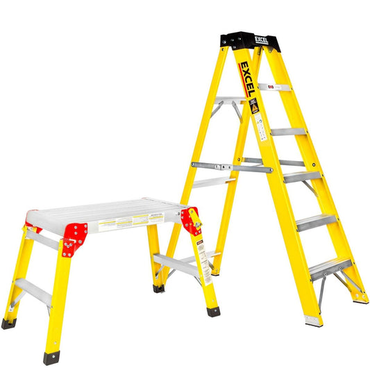 Excel Heavy Duty Fiberglass 6 Tread Ladder with Folding Hop Up