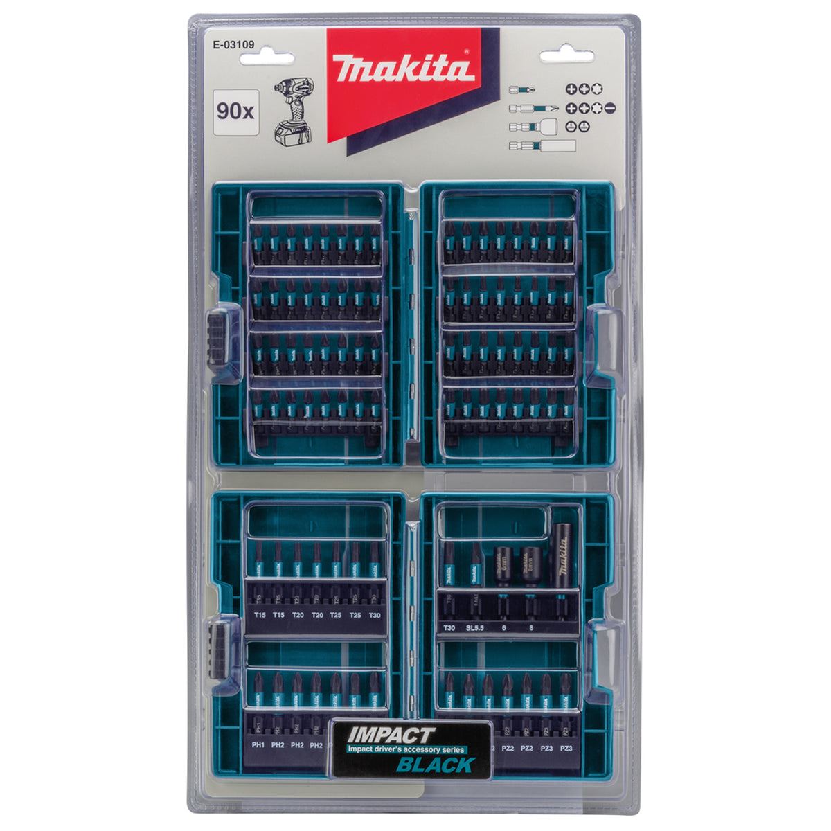 Makita E-03109 Impact Black Bit Set Of 90 Pieces