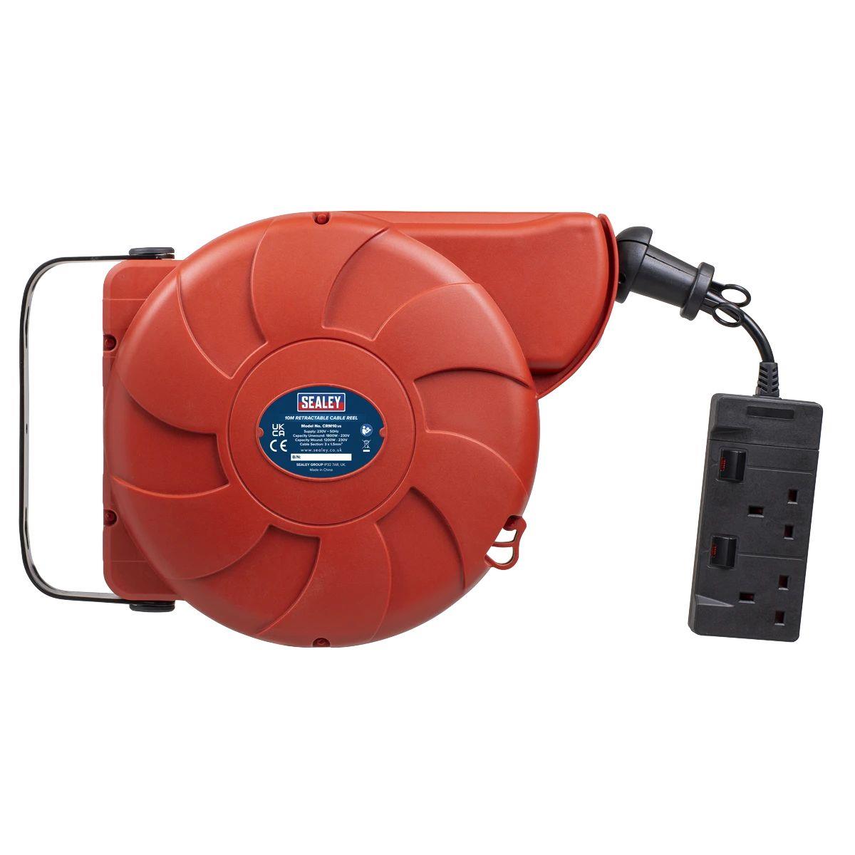 Sealey CRM10 Cable Reel System Retractable 10m 2 x 230V Socket