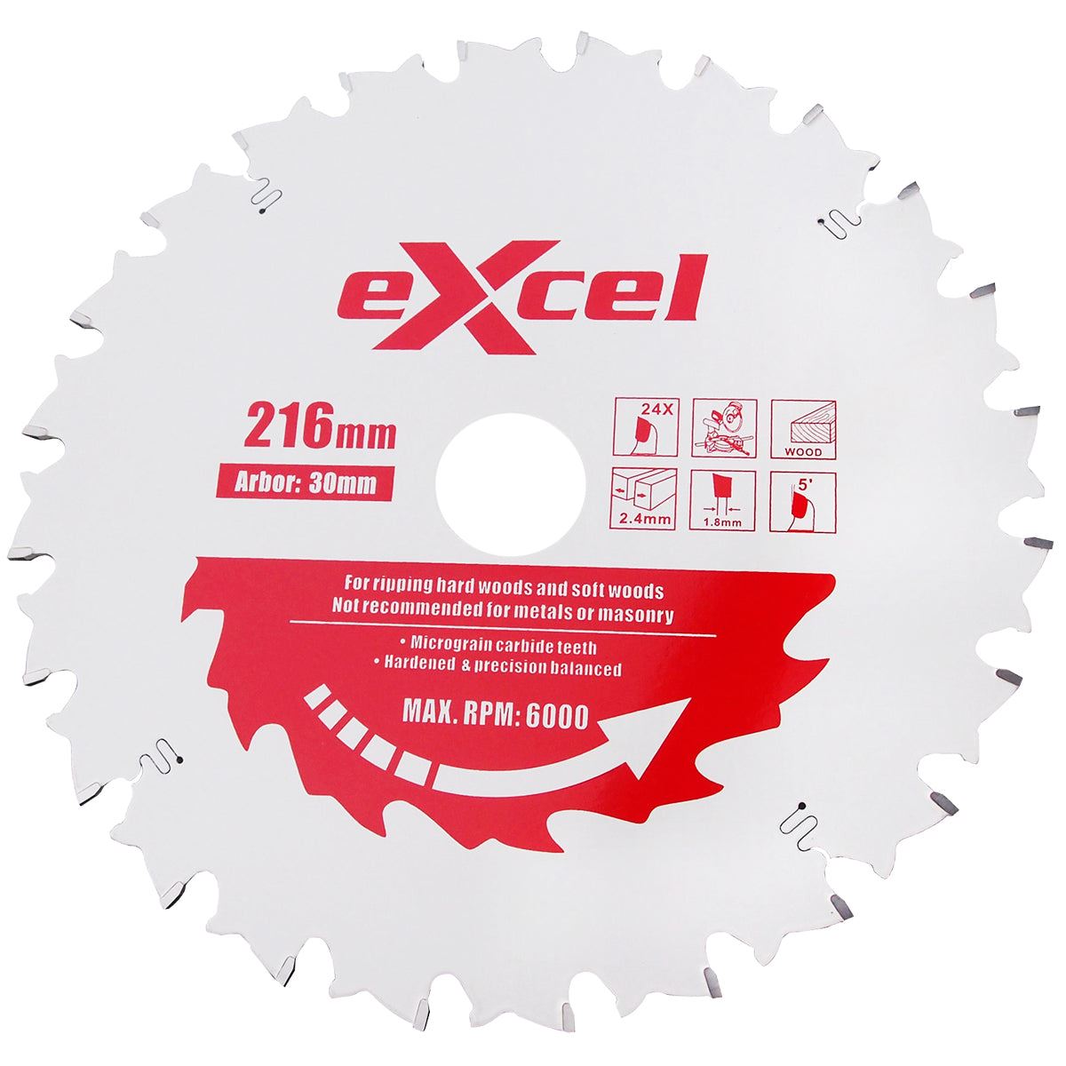 Excel 216mm Mitre Saw Blade Pro Series 24 Tooth