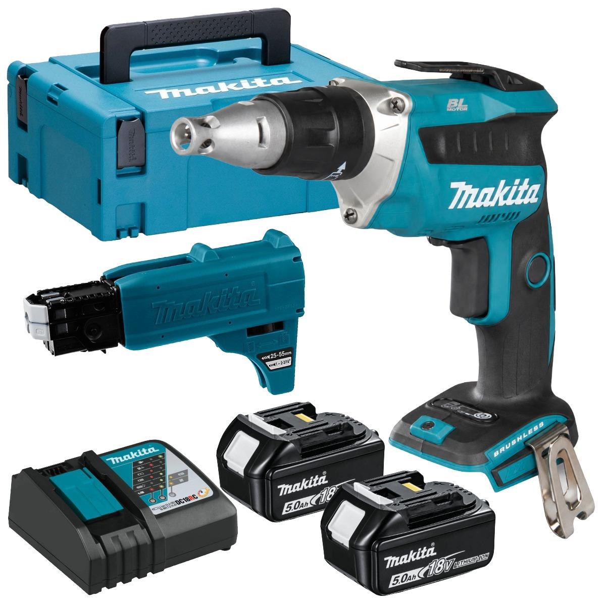 Makita DFS452TJX2 18V Brushless Collated Autofeed Drywall Screwdriver with 2 x 5.0Ah Batteries & Charger in Case