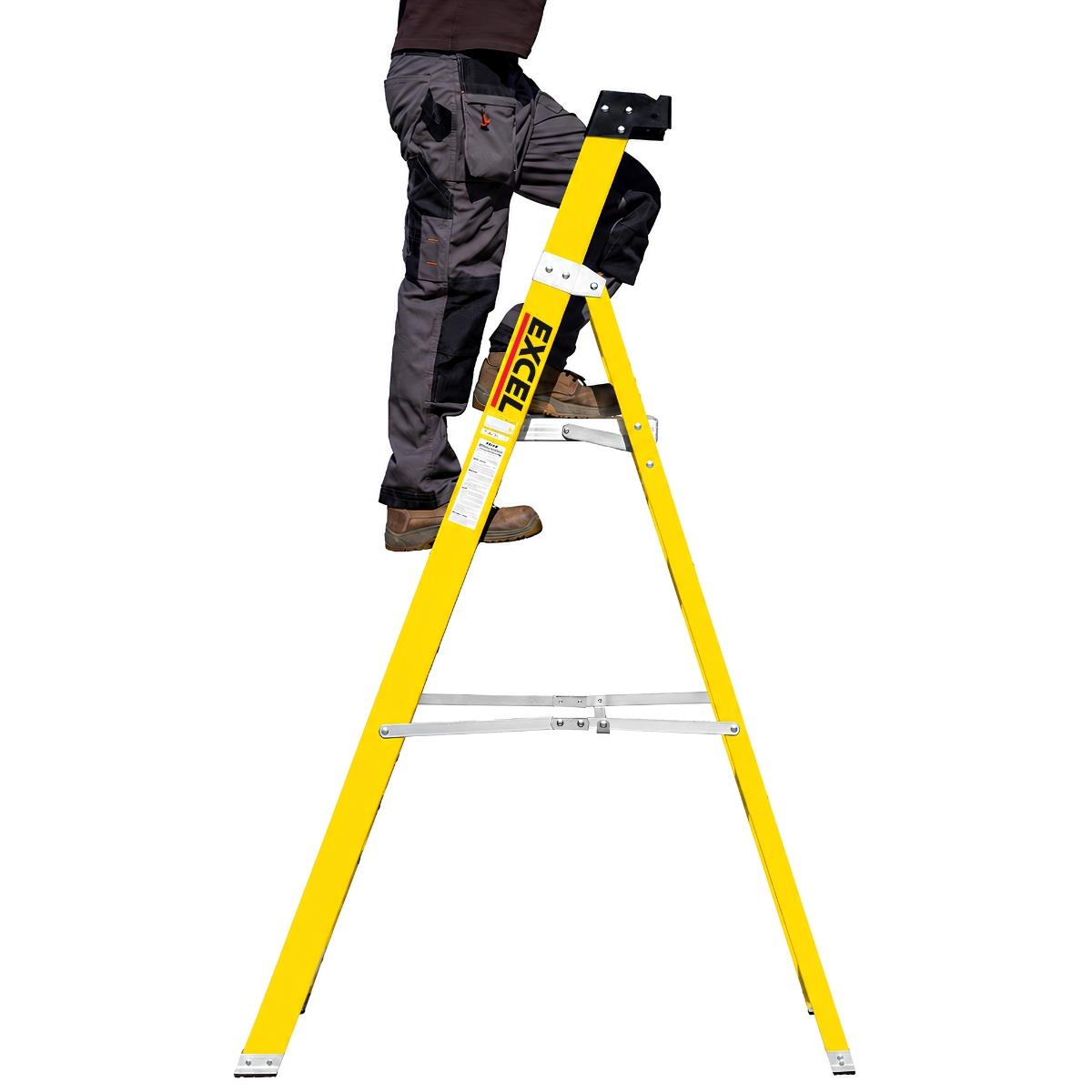 Excel Electricians Fibreglass Platform Step Ladder 6 Tread 2.04m EN131 Yellow