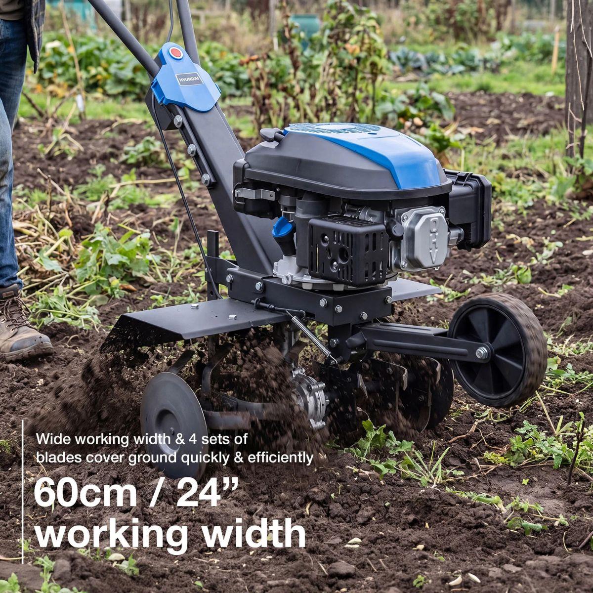 Hyundai HYT175EX 60cm Electric Start Petrol Tiller 173cc & 4 Blade Sets