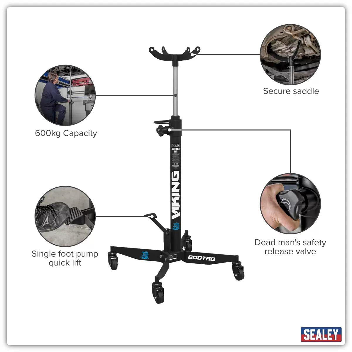 Sealey 600TRQ Transmission Jack 0.6tonne Vertical Rocket Lift