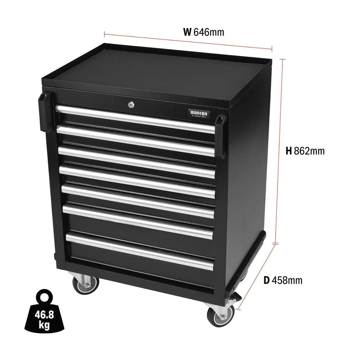 Draper MS400-7T BUNKER Modular Mobile Cabinet 7 Drawer 646mm 29779